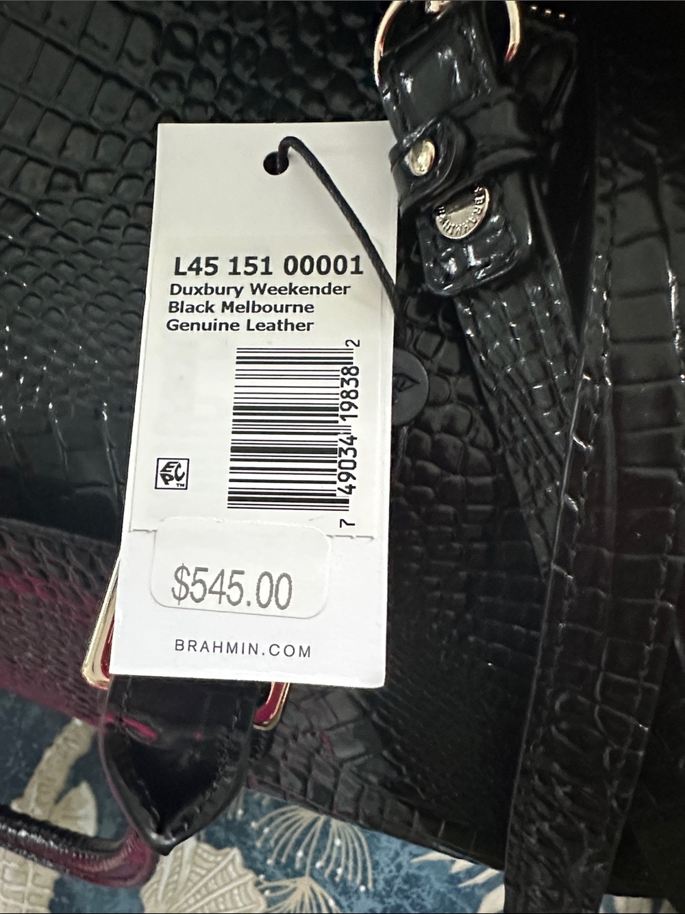 Brahmin Black Croc-Embossed Travel Duffel - Picture 4 of 4